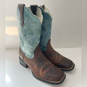 ARIAT Womens Quickdraw Brown Teal Leather western Cowboy Boot Size 7.5B